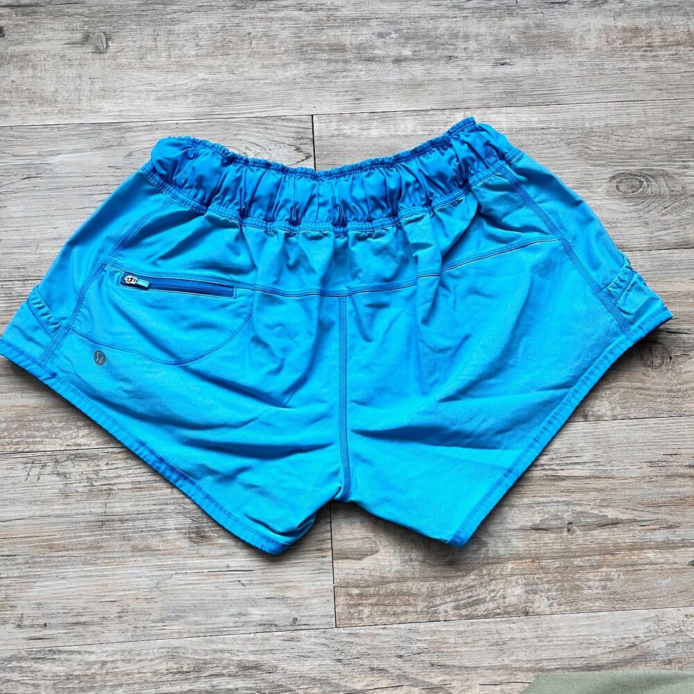 Lululemon Work It Out Shorts Beach Blanket Blue Size 6 Athletic Run Zip Pocket